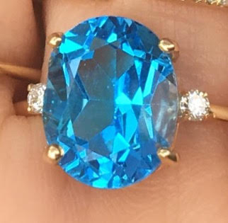 Swiss Blue Topaz Oval Shape Ring With Diamonds - Nina Segal Jewelry