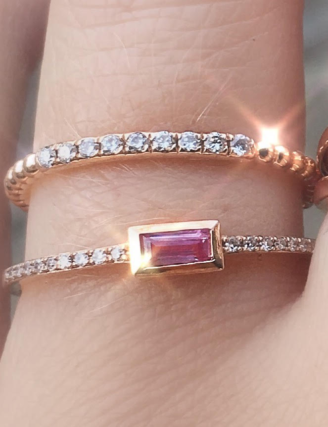 Pink Sapphire Baguette & Diamond Ring - Nina Segal Jewelry