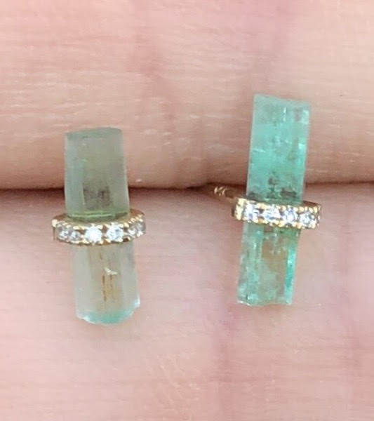 Greenish Blue Tourmaline Crystal Diamond Studs - Nina Segal Jewelry