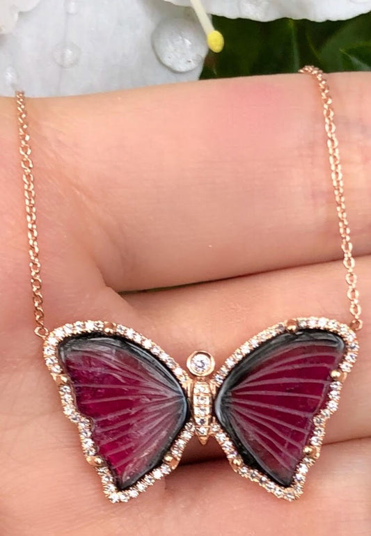 Watermelon Tourmaline Butterfly Necklace - Nina Segal Jewelry