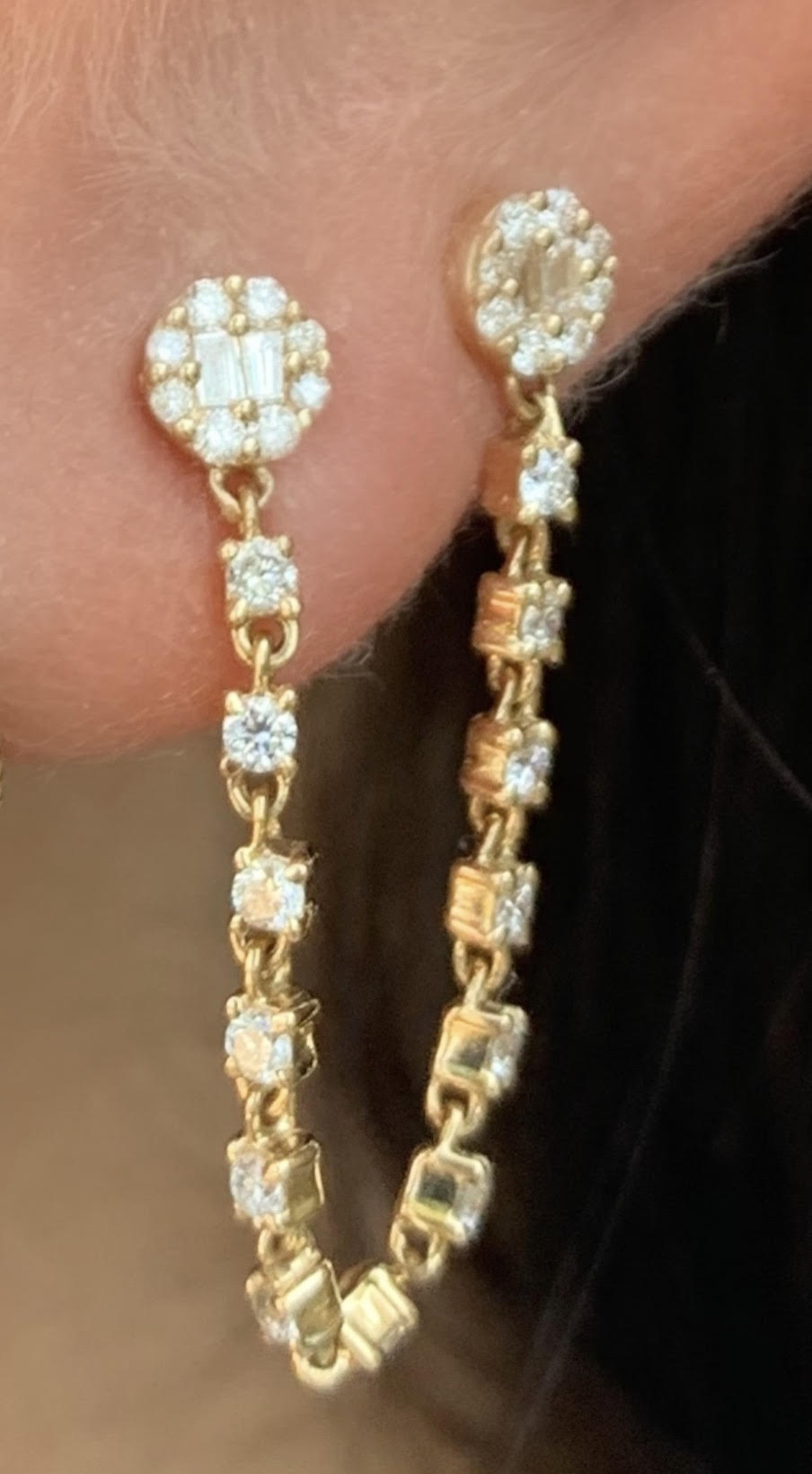 Double Halo Diamond Prong Set Chain Connecting Studs - Nina Segal Jewelry
