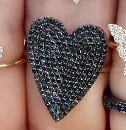 Large Black Diamond Pave Heart Ring - Nina Segal Jewelry